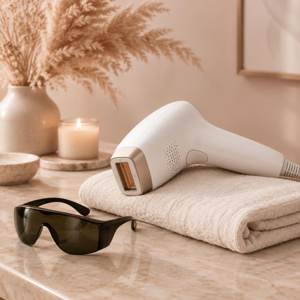A laser hair removal handpiece arranged on soft linens
